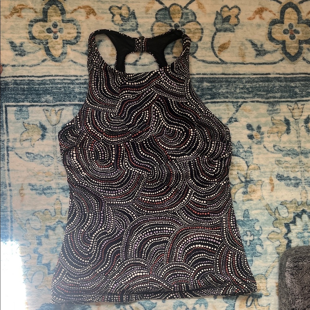 Athleta Women’s Black Halter swim suit Tank Top with Beaded Wave Pattern